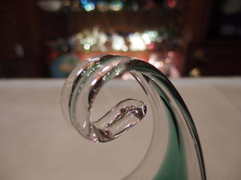 イタリアムラノガラスオブジェ　ヴィンテージ　アートガラス　クリアー×緑　USM 1326（3）