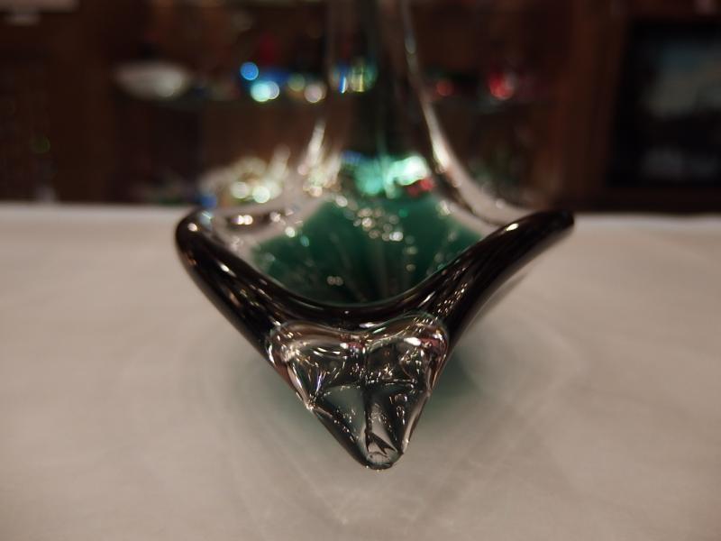 イタリアムラノガラスオブジェ　ヴィンテージ　アートガラス　クリアー×緑　USM 1326（5）