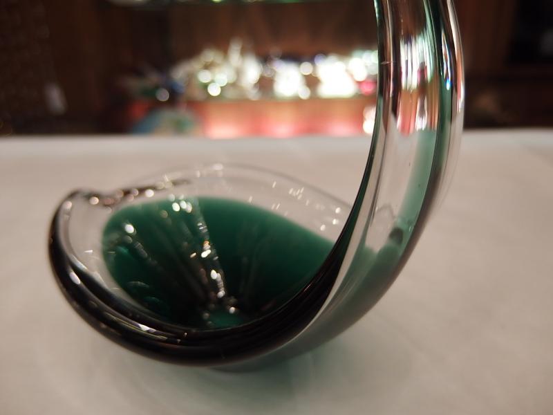 イタリアムラノガラスオブジェ　ヴィンテージ　アートガラス　クリアー×緑　USM 1326（6）