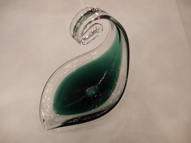 イタリアムラノガラスオブジェ　ヴィンテージ　アートガラス　クリアー×緑　USM 1326（7）