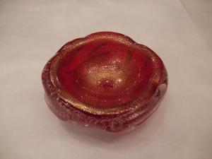 Murano red & gold flecks with bubble art glass