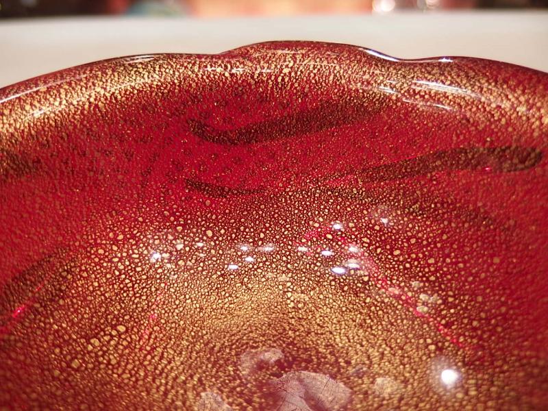 イタリアムラノガラスオブジェ　ヴィンテージアートガラス　気泡入り　赤×金　USM 1332（4）