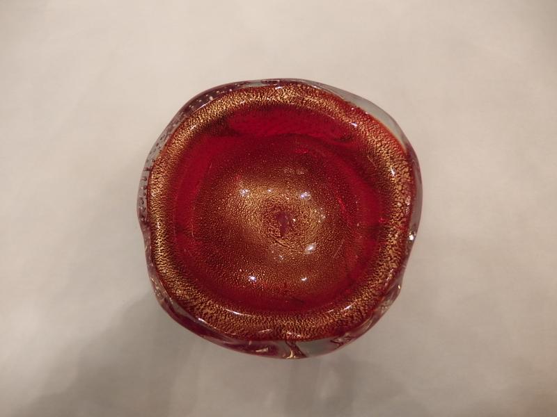 イタリアムラノガラスオブジェ　ヴィンテージアートガラス　気泡入り　赤×金　USM 1332（5）