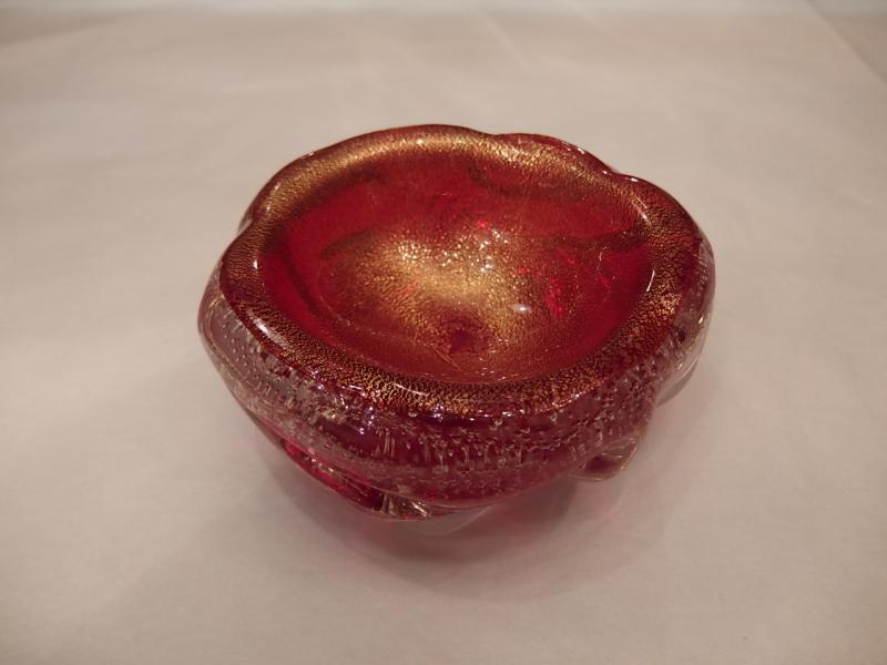 イタリアムラノガラスオブジェ　ヴィンテージアートガラス　気泡入り　赤×金　USM 1332（6）