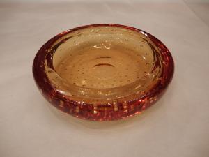 Murano amber with controled bubble art glass bowl