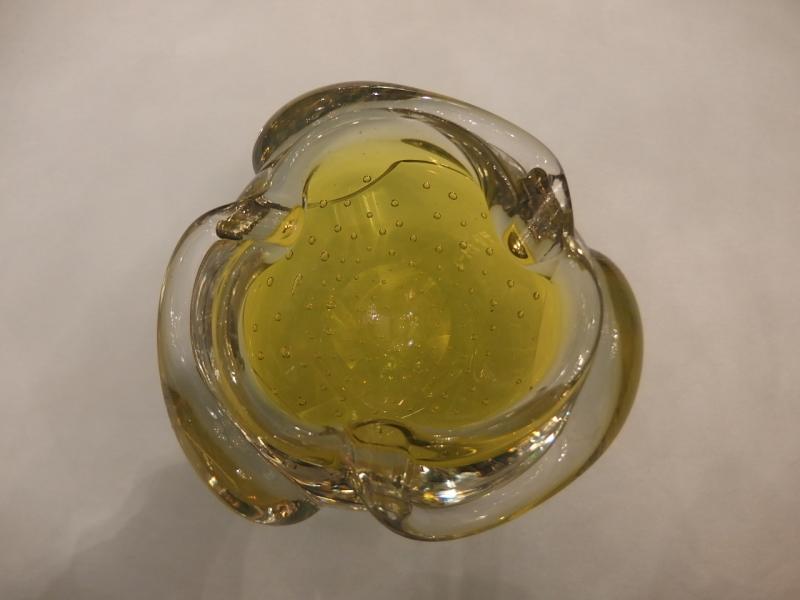 イタリアムラノガラスオブジェ　ヴィンテージアートガラス灰皿　気泡入り　クリアー×黄色　　USM 1334（4）