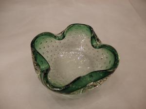 Murano green & clear with bubble art glass bowl