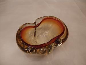 Signed Murano clear & amber art glass bowl