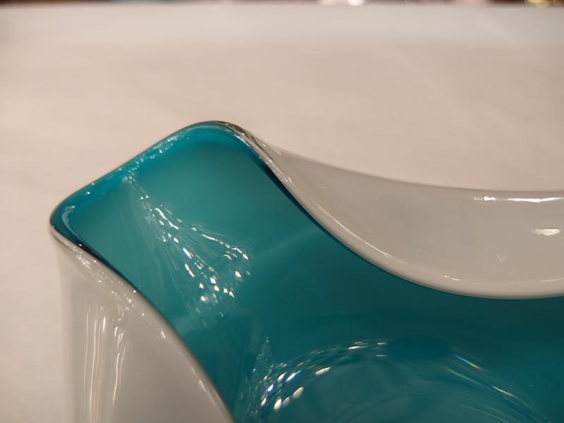 イタリアムラノガラスオブジェ　ヴィンテージアートガラス灰皿　水色×白　USM 1353（7）