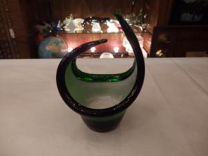 Murano green & white art glass bowl