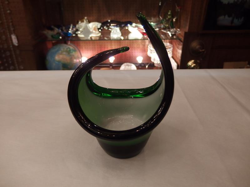 イタリアムラノガラスオブジェ　ヴィンテージアートガラスボウル　緑×白　USM 1373（1）