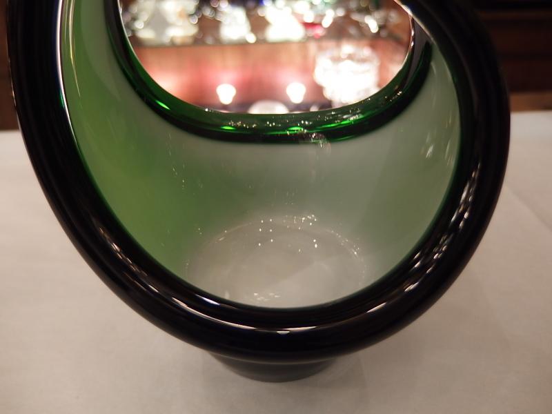 イタリアムラノガラスオブジェ　ヴィンテージアートガラスボウル　緑×白　USM 1373（4）