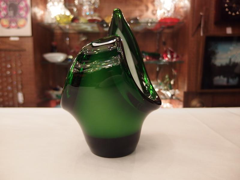 イタリアムラノガラスオブジェ　ヴィンテージアートガラスボウル　緑×白　USM 1373（6）