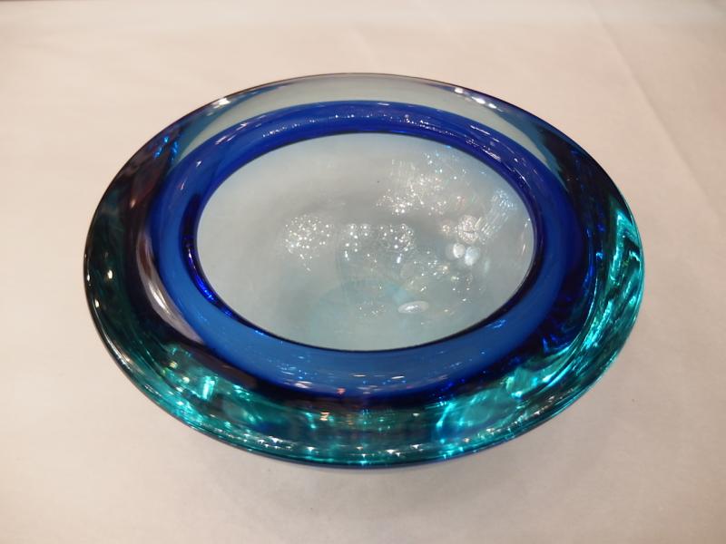 イタリアムラノガラスオブジェ　ヴィンテージアートガラスボウル　青×青緑　USM 1384（1）