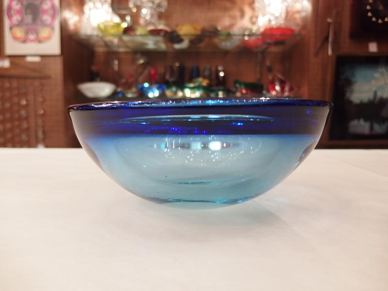 イタリアムラノガラスオブジェ　ヴィンテージアートガラスボウル　青×青緑　USM 1384（4）