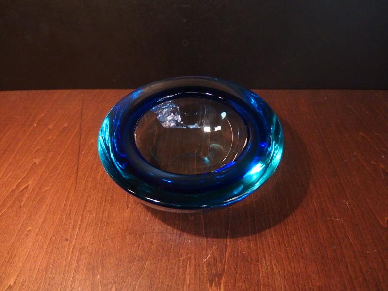 イタリアムラノガラスオブジェ　ヴィンテージアートガラスボウル　青×青緑　USM 1384（6）