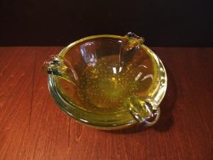 Murano yellow with bubble art glass bowl