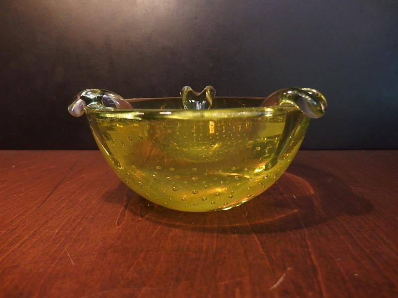 イタリアムラノガラスオブジェ　ヴィンテージアートガラス灰皿　気泡入り　USM 1388（2）