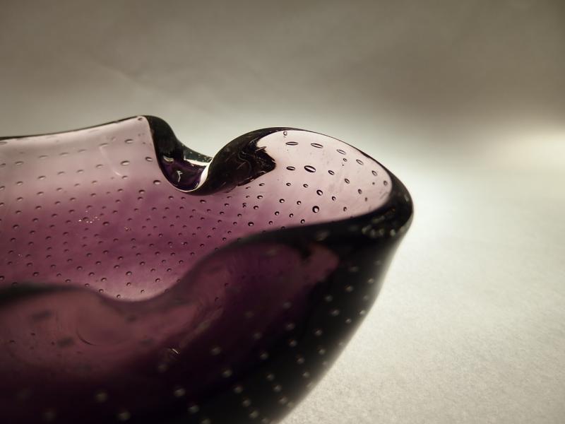 イタリアムラノガラスオブジェ　ヴィンテージアートガラス灰皿　気泡入り　紫　USM 1390（3）