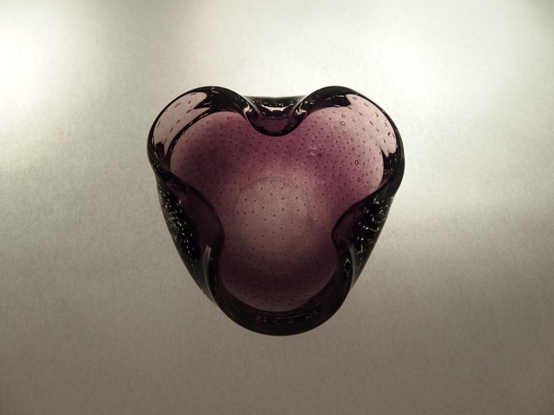 イタリアムラノガラスオブジェ　ヴィンテージアートガラス灰皿　気泡入り　紫　USM 1390（5）