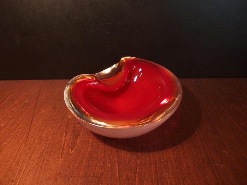 Murano amber & red & white art glass bowl