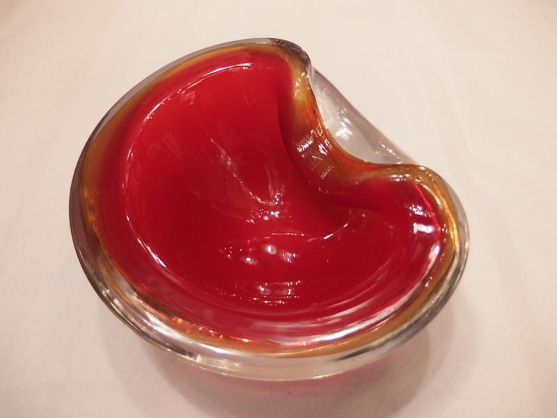 イタリアムラノガラスオブジェ　ヴィンテージアートガラス灰皿　白×アンバー×赤　USM 1394（5）