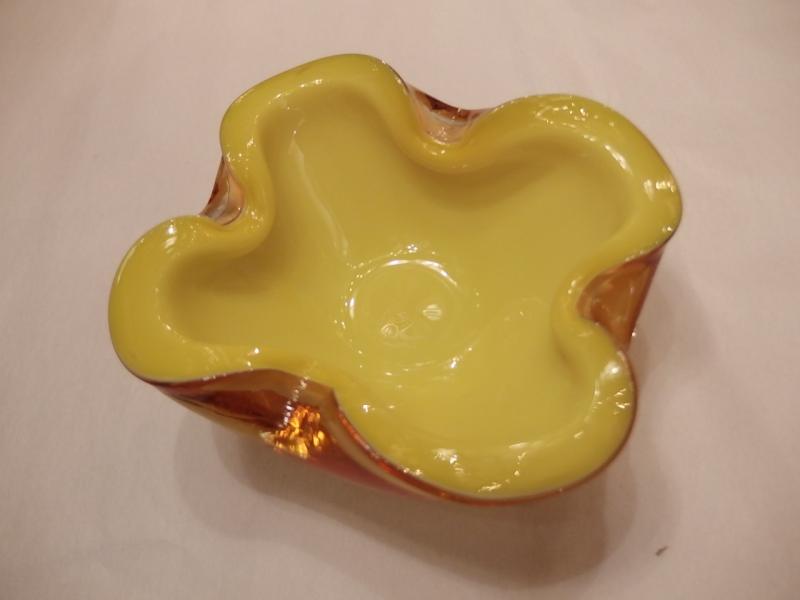 Murano yellow & white & amber art glass bowl