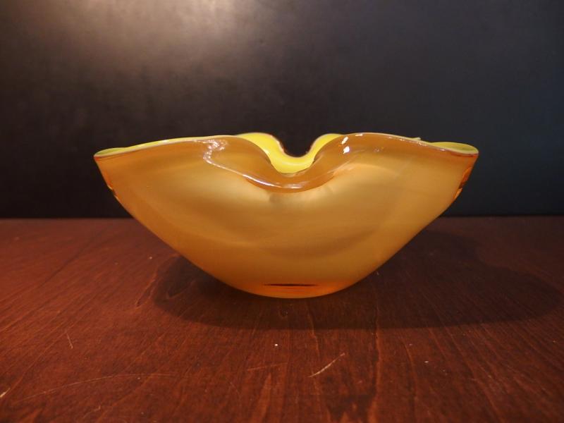 イタリアムラノガラスオブジェ　ヴィンテージアートガラス灰皿　黄×アンバー　USM 1396（5）
