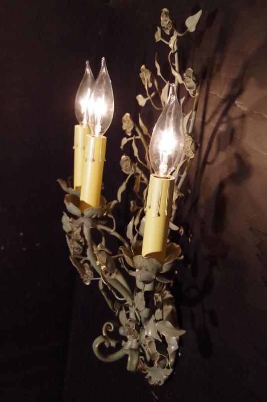 フランス製お花壁ブラケット照明、オリーブ色フラワーウォールランプ、ライト　LCB 0354（6）