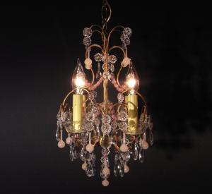 French PINK MILK GLASS chandelier 4灯
