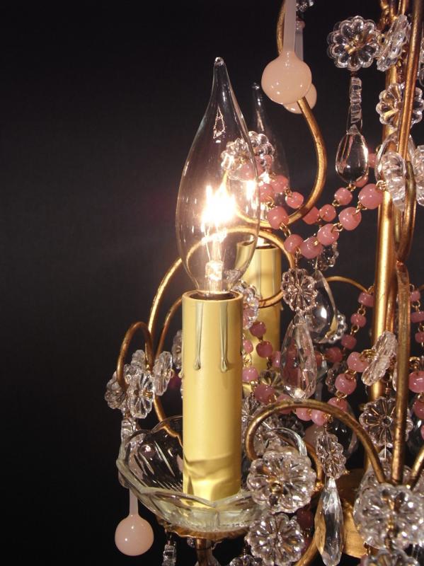 フランス製ガラスビーズシャンデリア、フレンチ真鍮シャンデリア、インテリア照明、ミルクガラスシャンデリア　LCH 0969（2）