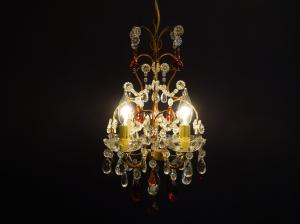 French AMBER GLASS chandelier 4灯