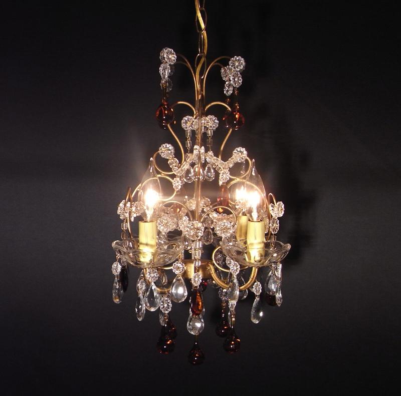 French AMBER GLASS chandelier 4灯