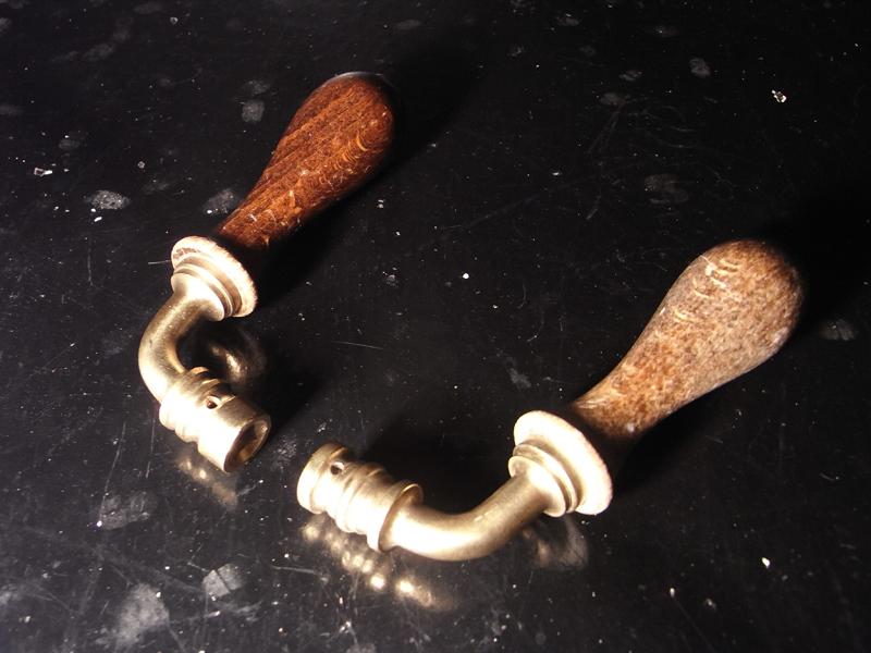 Italian wood & brass door lever handle 2P SET