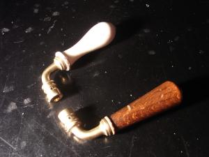 Italian wood & brass door lever handle 2P SET