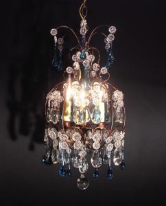 French BLUE GLASS chandelier 3灯