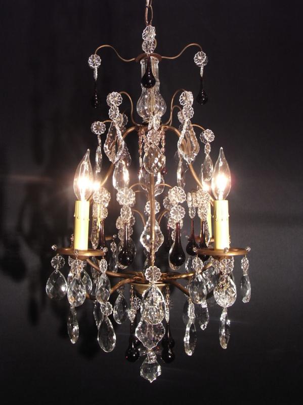 French brass AMETHYST GLASS chandelier 4灯