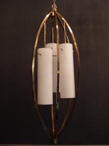 Mid-century brass cage chandelier 3灯
