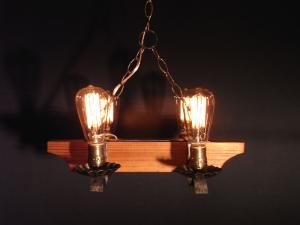 Belgian wood & black iron chandelier 4灯