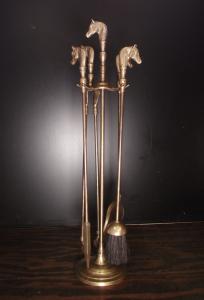 Italian brass horse fireplace SET