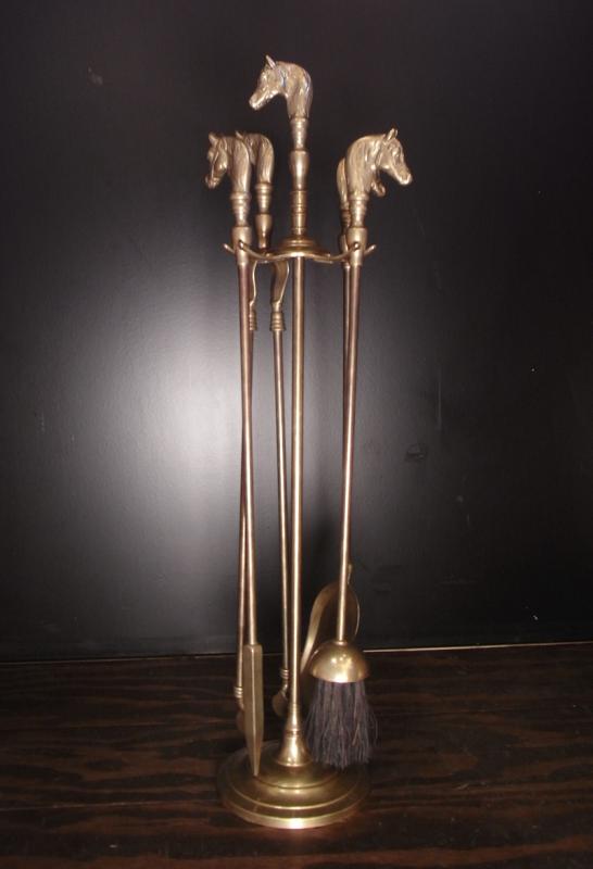 Italian brass horse fireplace SET