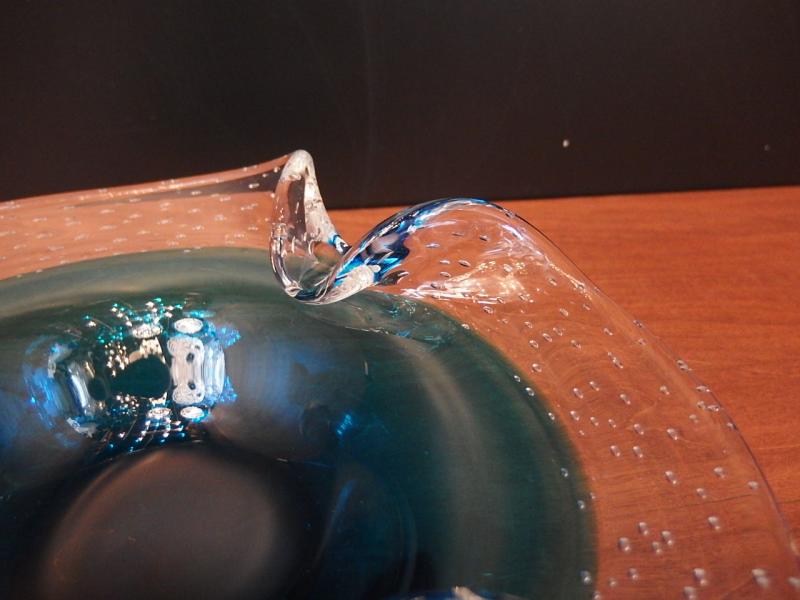 イタリアムラノガラスオブジェ　ヴィンテージアートガラス　気泡入り　クリアー×青　　USM 1466（3）