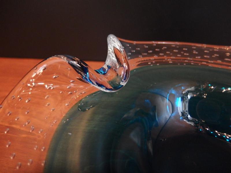 イタリアムラノガラスオブジェ　ヴィンテージアートガラス　気泡入り　クリアー×青　　USM 1466（5）