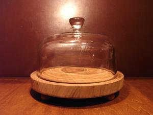 glass cake dome & wood base
