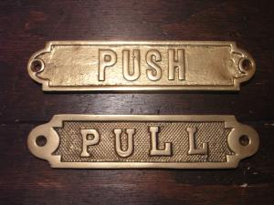 Italian brass ”PUSH PULL” sign plate SET