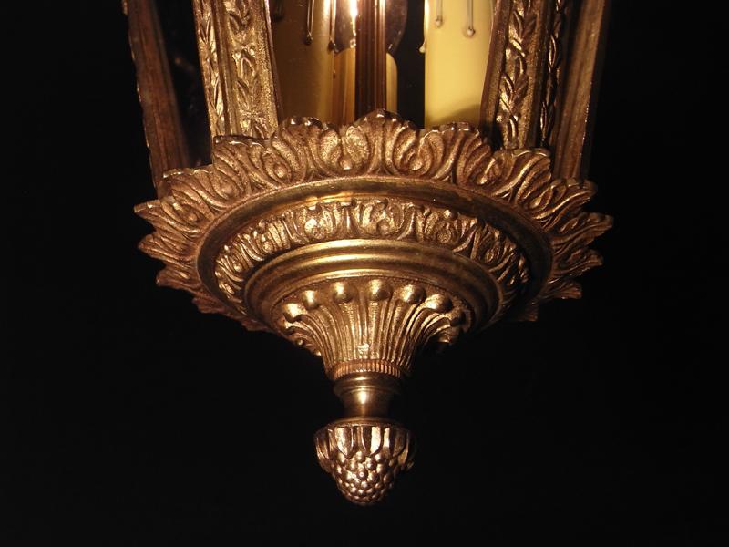 スペイン製小型真鍮ペンダントライト、ガラスランタンペンダント照明、玄関照明　LCH 1032（5）