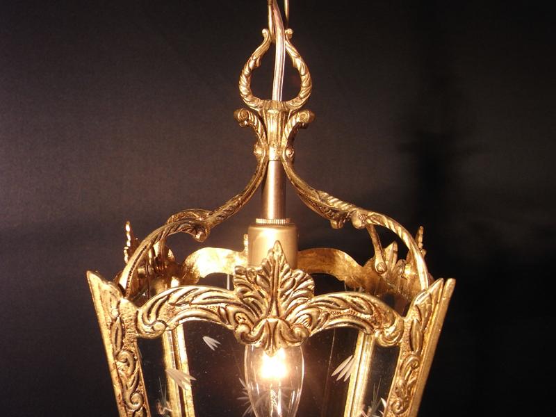 スペイン製小型真鍮ペンダントライト（切り子（カット）ガラスランタンペンダント照明）玄関照明　LCH 1034（4）