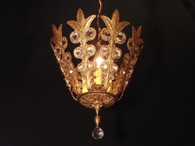 スペイン製真鍮シャンデリア（クリスタルガラスビーズシャンデリア）インテリア照明、リーフシャンデリア、葉っぱシャンデリア　LCH 1053（2）