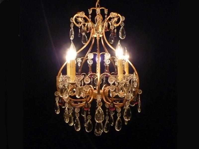 ゴールドリーフ　フレンチシャンデリア　5灯　インテリア照明　リビング照明　アンバー　LFH 0064/5/murano amber（1）