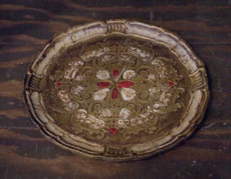 Italian wood white & red tray